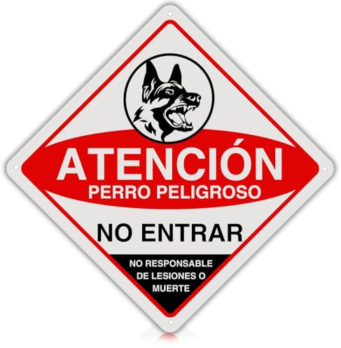 LEIASA | Cartel Perro Peligroso - 21x21 cm - Aluminio - Cuidado Can Suelto | Señal Reflectante Aviso Perros, Placa Vigilancia Canina, Rótulo Finca Chalet, Adhesivo Puerta Valla, Letrero Propiedad