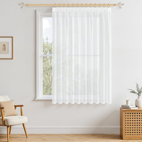 MRTREES Sheer Curtains with Rail Hooks Weiss 160X200cm (HXB) Gardinen Wohnzimmer Modern Transparent für Schiene Vorhänge Leinenoptik Durchsichtig für Schlafzimmer und Wohnzimmer, 1er Set