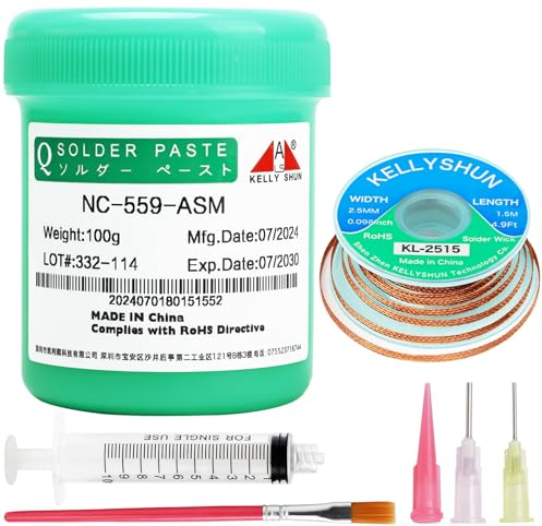KELLYSHUN NC-559 Flussmittel Löten,100g No-Clean Bleifreies Kolophonium Flussmittel(1 Stück)2.5MM/1.5M Entlötlitze(1 Stück) Geeignet Für SMD,BGA,PCB,Haushaltsgerätereparaturen