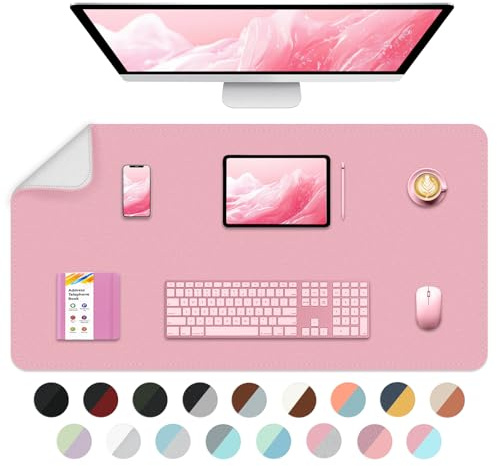 BLESWIN Doppelseitige Schreibtischmatte Groß, Wasserdichte leicht zu reinigende Schreibtischmatte, Multifunktionale Verwendung für Büro/Haus/Deko-Rosa+Livery, 90cmx43cm