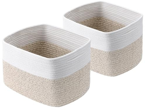 Homsorout Storage Basket Aufbewahrungskorb Geflochten - Korb Aufbewahrung Körbchen Wickeltisch Organizer, für Kinderzimmer, Badzimmer, Wohnzimmer, 2er Set, Weiß