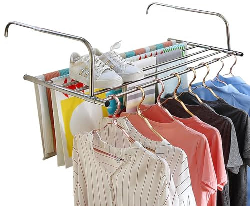 Balkon Wäscheständer | Edelstahl Ausziehbar Handtuchhalter mit 360° Drehung | 10 Stufen Verstellbarer Wäschetrockner | Platzsparender Wäscheständer für Haus und Balkon