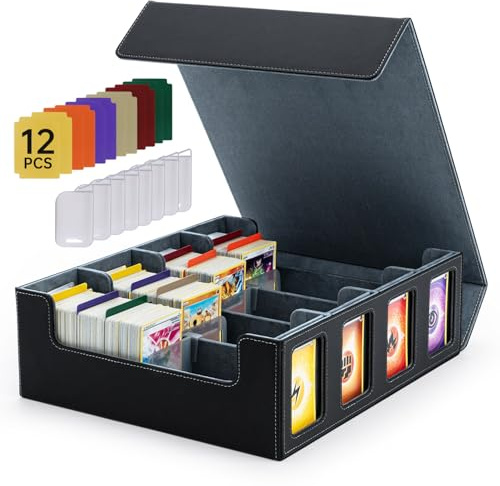 Tolesum Boîte à Cartes Pour MTG, 4 Rangées Deck Box Pour plus de 3200 cartes, Boîte à Rabat Magnétique Avec Cuir Pu Pour Cartes Magic Commander TCG avec 12 séparateurs multicolores et 8 clips – Noir