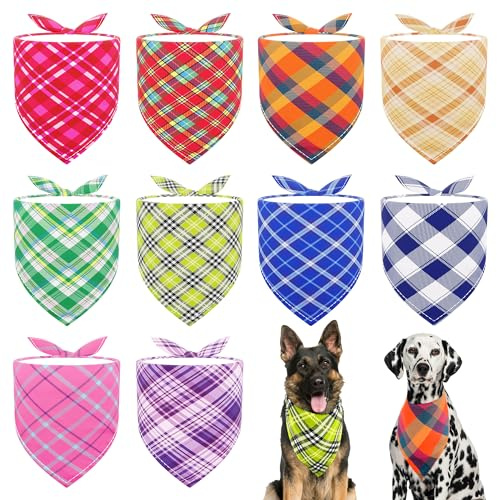 JpGdn Halstücher für große Hunde, kariert, für große und extra große Hunde, waschbar, dreieckig, für Jungen und Mädchen, Haustierpflege-Zubehör, 10 Stück
