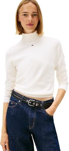 Tommy Jeans Jersey Mujer Essential con Cuello Vuelto, Marfil (Ancient White), XS