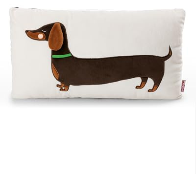 NICI Cuscino con motivo bassotto, morbido e adatto a ragazzi, ragazze e amanti dei peluche, ideale per casa, asilo o in viaggio, 43 x 25 cm, marrone - 61899
