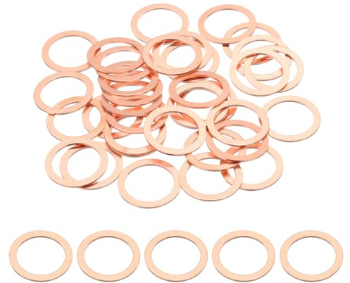 PATIKIL 35Pcs Arandelas de Cobre M18, M18x24x1mm Arandelas de Compresión Planas de Cobre Anillo de Sellado Métricas para Sujetar Tornillos Pernos
