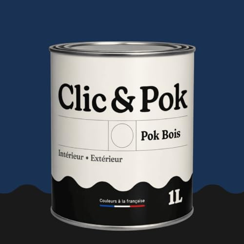 POK BOIS Peinture Bois Extérieur Intérieur – Satinée, Résistante Intempéries UV, Multisupport - 1L - RAL 5013 Bleu cobalt