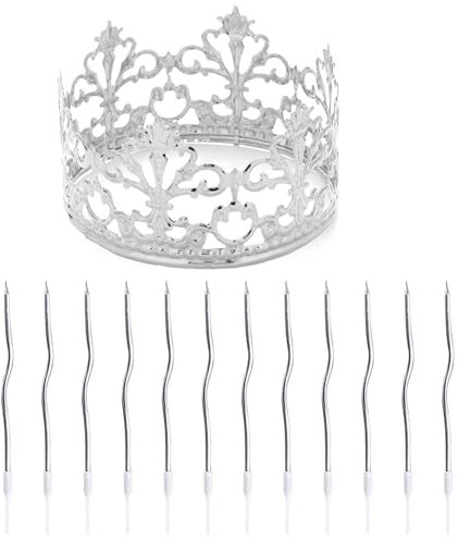 UDNFHL 1 Pezzo di Corona di Compleanno in Metallo, 12 Candele Curve, Copricapo d'Argento Principessa, Topper per Torta, Decorazione per Feste di Compleanno.