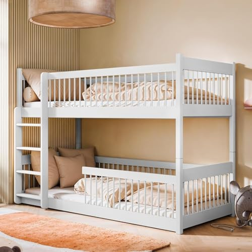 Kids Collective Hochbett Kinder, Etagenbett, Kinderbett | Massiv Kiefernholz, abgerundete Kanten, umbaubar zu 2 Betten | Größen: 80x180, 90x190, 90x200 cm | 90x200 cm von 4. bis 18. Lebensjahr | Weiß