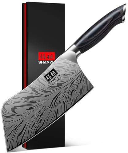 SHAN ZU Küchenmesser aus Pulverstahl, 18 cm Japanisches Hackmesser Kohlenstoffreicher 63 HRC-Stahl Gemüseschneider Professionelles Kochmesser mit 12°-Schärfe und Ergonomischem Pakkaholzgriff