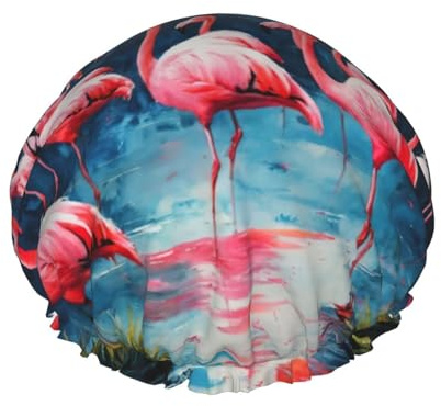 Viele Flamingo-Malerei-Duschhauben für Damen, wiederverwendbar, große Duschhaube, Herren, schnelltrocknend, Pflege, Haare, lang, kurz, Kinderbad
