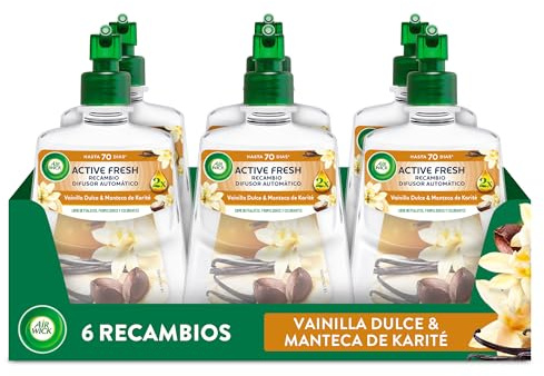 Air Wick Active Fresh Spray Automatico Sin Aerosol - Ambientador para casa con aroma a Vainilla - Pack de 6 Recambios (228mlx6)