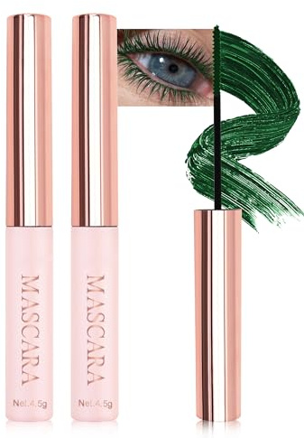 Mascara ultra fine per ciglia corte, 2 pezzi, impermeabile, mascara verde, lunga durata, non grumoso, altamente pigmentato, mascara colorato allungante e voluminoso, trucco per cosplay party 07