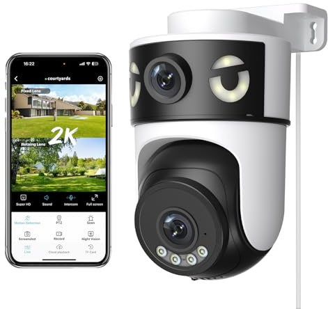 Reobiux 2K Telecamera Wi-Fi Esterno con Doppia Lente, 360° PTZ Videocamera Sorveglianza Esterno, Colori Visione Notturna, Tracciamento Automatico del Movimento, Registrazione 24/7, IP66