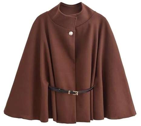 Poncho Invierno Poncho Capas Mujeres Abrigos de Invierno Mujer Manga Capa for Moda Chaqueta(Brown,M)
