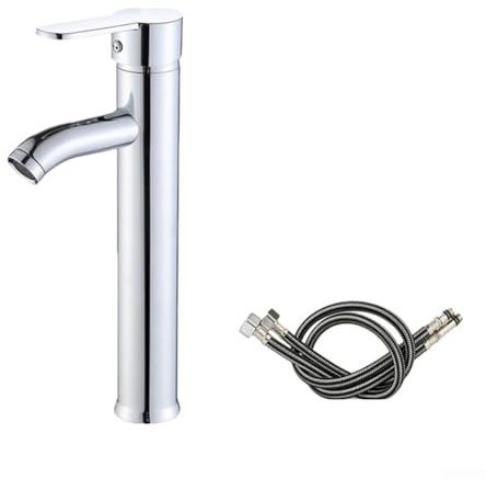 Bebykilemi Grifo moderno de acero inoxidable para lavabo de baño Silv de un solo cm y 60 mangos, más mangueras calientes, grifo mezclador de agua fría para lavabo sobre encimera con contemporáneo