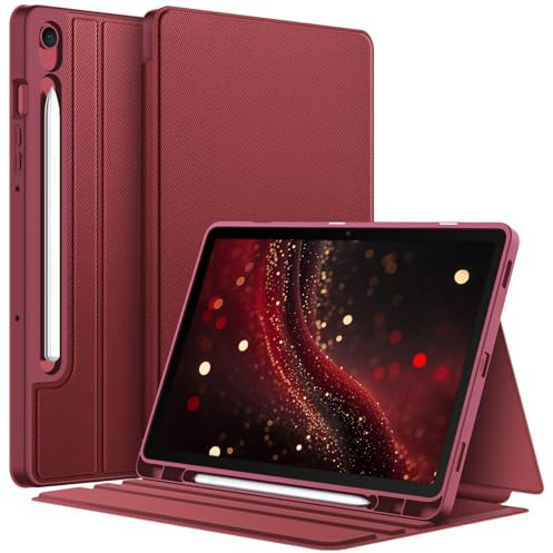 FINTIE Case for Samsung Galaxy Tab S10 Lite/ S10 FE 2025/ S9 FE 10.9 Inch/ S9 11 Inch with S Pen Holder, Slim Shield Multiple Angle Stand with Soft TPU Back Shell Cover, Wine