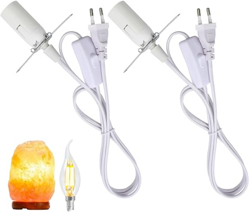 2 Stk Lampenfassung E14 mit 1,8m Kabel & Schalter für Salzlampe DIY Lampen | E14 Fassung mit Kabelschalter und Stecker Weiß Salzlampenfassung für Pendelleuchte Deckenlampe Salzleuchte DIY Lampen