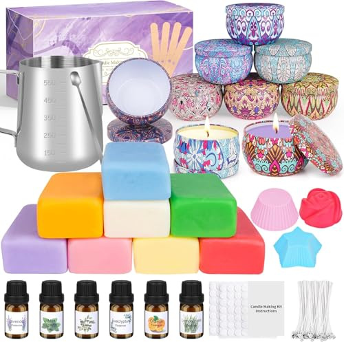 Kerzen Selber Machen Set, DIY Kerzenherstellung Kit für Erwachsene Anfänger | DIY Duftkerzen Geschenkset, Kerzen Gießen Set mit Sojawachs, 6 Ätherische Öle, Kerzenset Geschenke für Frauen Weihnachten