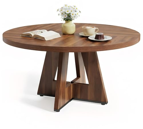 LITTLE TREE Runder Esstisch 120 cm, Esszimmertisch mit Holzsockel für 4–6 Personen, Kleiner Küchentisch im Minimalistischen Design, für Wohnzimmer Balkon Esszimmer, Retro Braun
