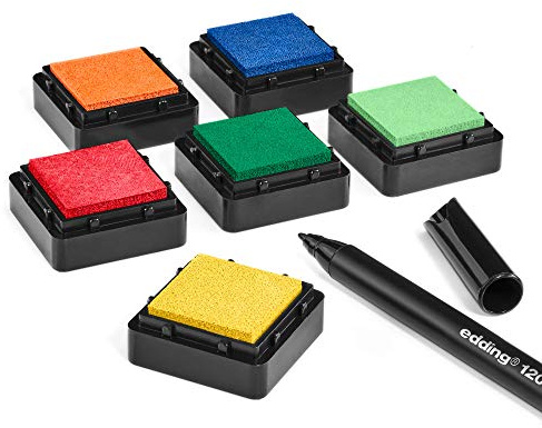 KATINGA Stempelkissen (6er Set) mit Stift für Fingerabdrücke, zum Basteln und zum kreativen Gestalten (6er BUNT)