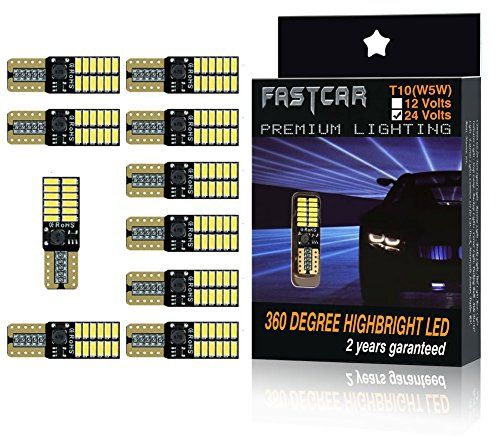 Fastcar 10pcs 194 W5W T10 led bianco 24V cuneo lampadine 24 leds 4014SMD Luci di posizione Piastra lampada auto Gioca Car interno 6500k Non polarità (Bianca)