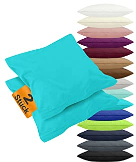 npluseins 2er Pack Jersey-Baumwoll-Bezüge Dekokissen, 40 x 40 cm, Türkis | Öko-Tex Standard 100, pillingarm, Reißverschluss, hautsympathisch, formstabil, waschbar bis 60 °C, trocknergeeignet