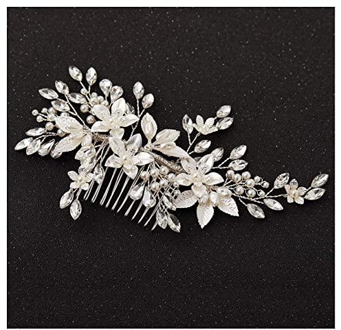 SWEETV Handmade Wedding Hair Comb,Pearl Flower Bridal Hair Clip Hair Accessories for Women Wedding