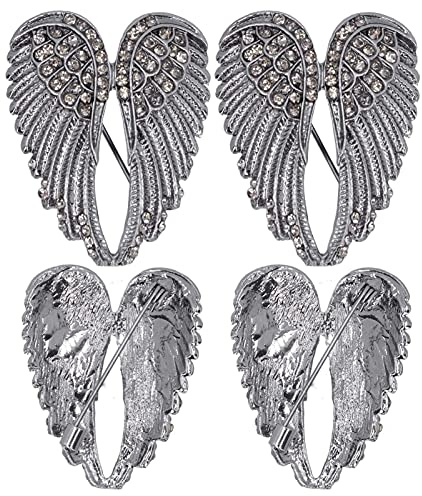 4 piezas de alas de ángel, broches con colgante, alas de ángel de cristal, broches brillantes, colgantes, accesorio de joyería(Negro)