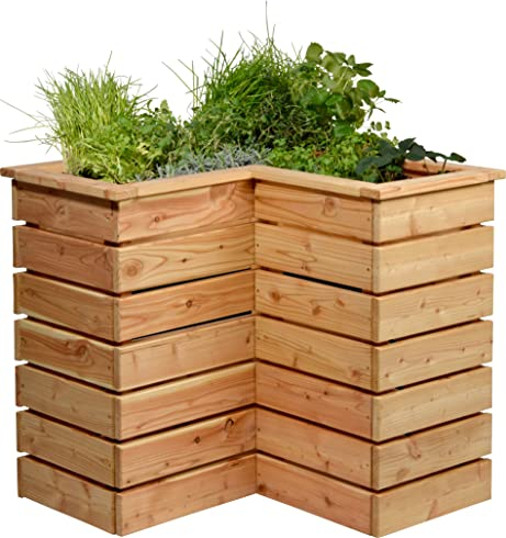 dobar® 58280FSCe Eck-Hochbeet Douglasie | Gartenbeet Massivholz | Platzsparendes Kräuterbeet | Blumenbeet aus Massivholz | Salatbeet für Garten/Terrasse/Balkon | 78 x 78 x 73 cm | Natur