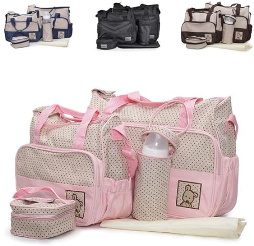 Moni Wickeltasche Stella, Set mit Wickelunterlage, Isoliertasche f. Babyflaschen pink
