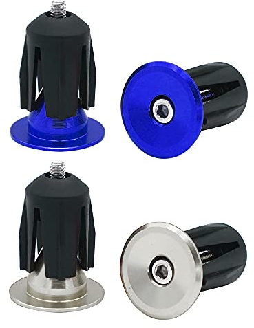 QitinDasen 2 Paar Lenkerstopfen Endstopfen, Fahrrad Lenker Endkappen, für Rennrad, MTB, BMX (Silber + Blau)