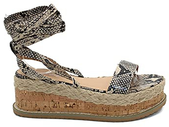 Womens Flatform Cork Espadrilles Wedge Ladies Sandals Ankle Lace Up Wedges Platform Strappy Tie Up Gladiator Comfy Shoes (Snake, 5 UK, Numeric_5)