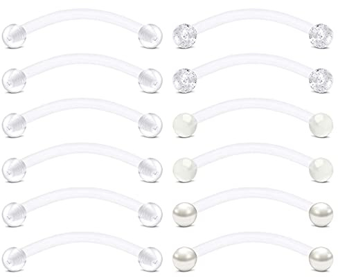 Briana Williams 12stk 14G Klar Curved Barbell Snake Eyes Piercing Retainers Bioflex Flexible Augenbraue Zunge Bauchnabel Piercing 12mm/14mm/16mm/18mm