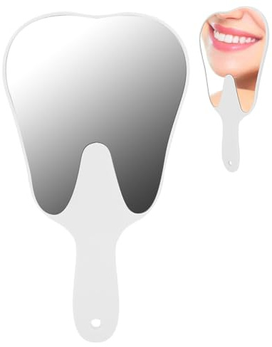 Miroir Dentaire, 9inx5in Miroir En Forme De Dent Mignon Miroirs À Main Miroirs D'inspection Dentaire Portable Cosmétique Accessoire Avec Poignée En Plastique Miroira Poignée Pour Femmes Hommes(White)