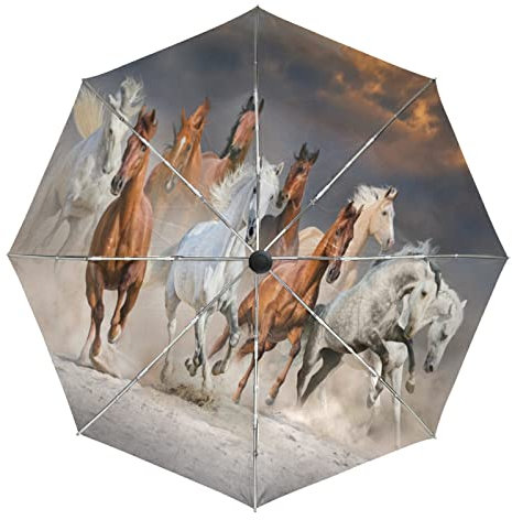 Kunst Süßes Geschenk Tier Pferd Regenschirm Taschenschirm Automatische Reise Winddichte Sonnenschutz Trekkingschirm Wanderregenschirm für Frauen Männer