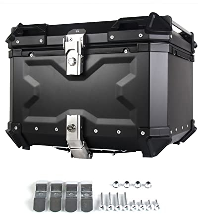 WHYUNM26 Große Kapazität Motorrad-Aluminiumlegierung Gepäckaufbewahrungskoffer für Den Kofferraum mit Schnellverschluss Geprägter X-Typ Wasserdichter Verdicker Heckkasten,Black,45L(11.89Gal)