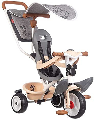 Smoby - Mickey - Tricycle Baby Balade Plus - Vélo Evolutif - Roues Silencieuses - Klaxon - Harnais et Arceau de Sécurité - Canne Parentale - A Partir de 10 Mois - Fabrication Espagnole