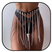 Zookey Punk Geschichtet Körperketten Taillenkette aus schwarzem Leder mit Quaste, Gothic-Rave-Gürtel, Schmuck für Damen und Mädchen
