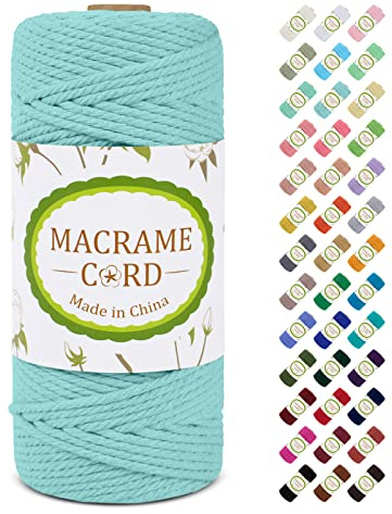 Makramee Garn 3mm x 100m, LEREATI Macrame Cord 3mm Baumwollgarn Baumwollschnur Baumwollkordel Baumwollseil, Makramee-Garn Geflochten für DIY Basteln Wandbehang Hängepflanze Vorhang (Hellblau)