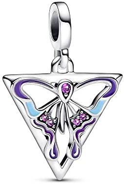 PANDORA ME Medaillon Schmetterling, Sterlingsilber, mit königsviolettem Kristall, violetter und blauer Emaille