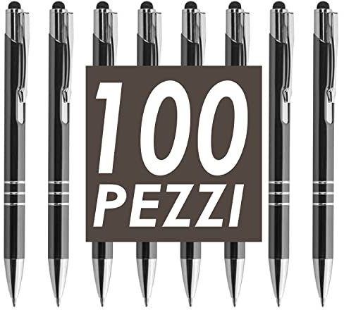 GFD - Penna Chrome a sfera personalizzata con gommino per Touch Screen - Meccanismo a scatto e corpo in allumino - Colore Nero - Quantità: 100 pezzi - Made in Italy
