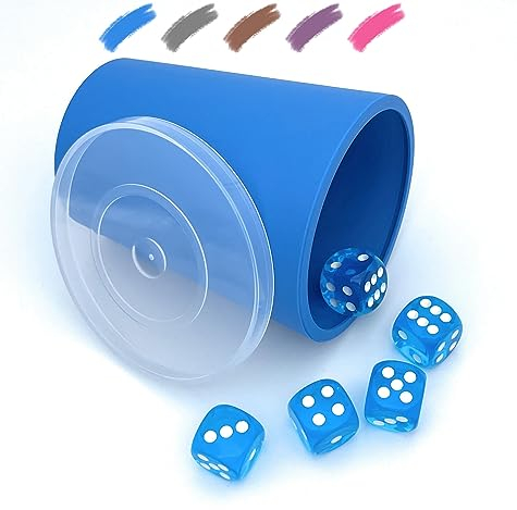 DiceCupFlex - Flexibler Würfelbecher mit Deckel inkl. 5 Würfel - Made in Germany (Blau)