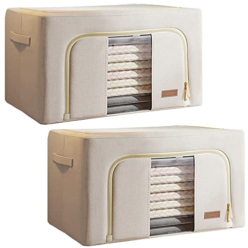 JOYBOS, Set de 2 cajas de almacenamiento de ropa, 48 l (24 x 2), plegable, en material textil