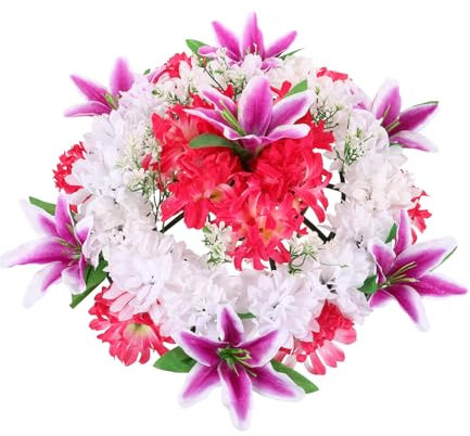 Yardwe Kunstkranz Für Grabstätten Aus Hochwertigem Material Künstlicher Blumenkranz Für Friedhof Gedenkkranz Für Beerdigung Langlebig Und Natürlich Wirkend