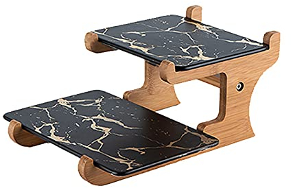 LUCBEI Kuchenständer ServierStänder Marmorkuchen-Stand-2-Lagen-Dessert-Tisch mit hölzernem Base-Nachmittag Tee-Cupcake-Ständer for Teeparty, Hochzeit und Geburtstag Tortenständer (Color : Schwarz)