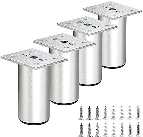 SUMTree 8cm 4 Stück Möbelfüße aus Alulegierung Schrankfüße Beine für Stühle Tisch Schrank Schreibtisch Sofa Möbelbeine mit Schrauben Einfachen Montage Runde(Silber)