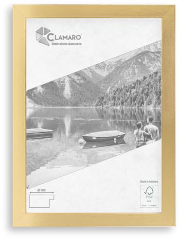 CLAMARO 'COLLAGE' Bilderrahmen 70x100 handgefertigt nach Maß | Gold glänzend | Moderner eckiger MDF Holzbilderrahmen inkl. Acrylglas, Rückwand und Aufhänger (querformat & hochformat)