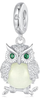 Leuchtender Eulen-Anhänger-Charm aus 925er-Sterlingsilber, passend für Pandora-Armband-Halskette, BSC953